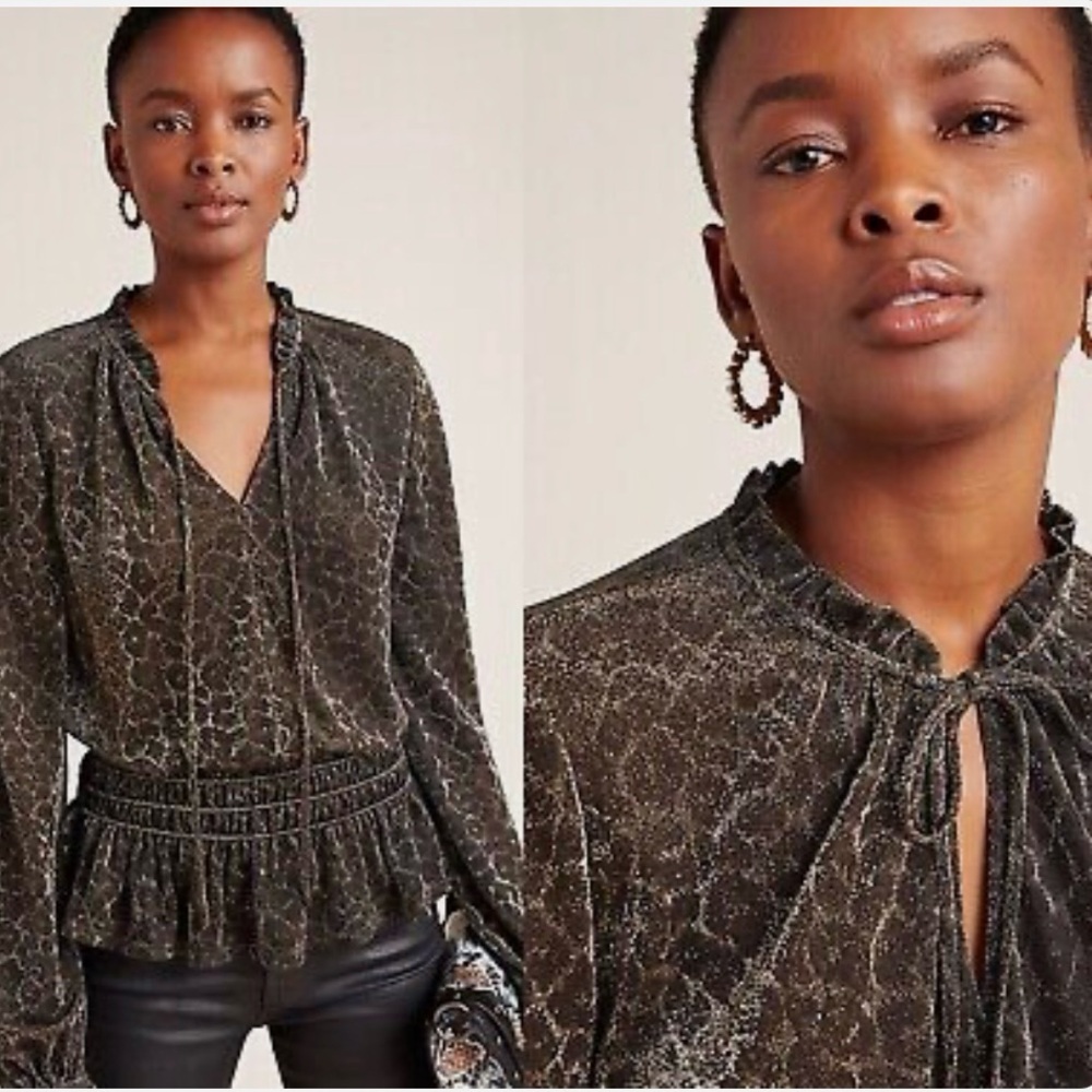 Anthro Tie-Front V-Neck Blouse